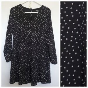 MADEWELL MINI DRESS STAR PRINT 100% SILK BLACK & WHITE LONG SLEEVE WOMENS (XS)